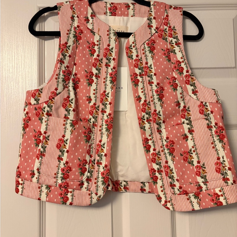 Sezane Pink Floral Patchwork Vest